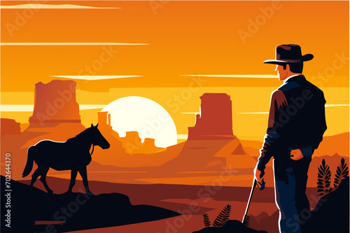 Cowboy and his trusty steed. vektor icon illustation