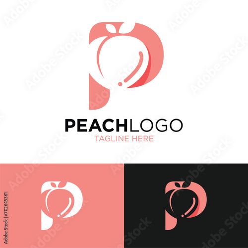 Letter P for Peach Logo Design. Simple and Modern. Vector illustration