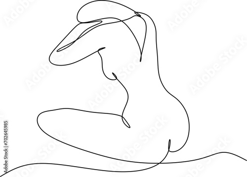 Vector illustration of a female body. The woman sits with her back turned.  Continuous drawing of lines. Without artificial intelligence.