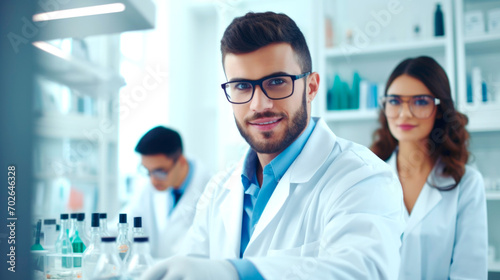 Portrait of happy arabic doctor handsome a man in workwear posing at modern clinic. AI generated