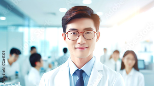 Professional beautiful asian a man doctor standing with arms crossed smiling looking at the camera. AI generated