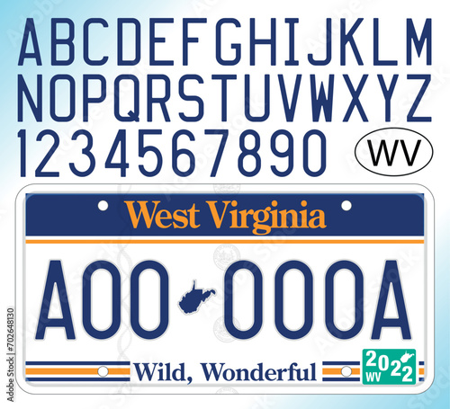 West Virginia us car license plate pattern 2023, United States, vector illustration photo