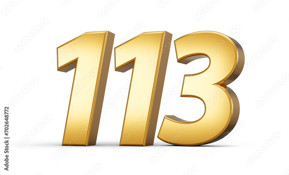 3d number 113 one hundred thirteen Gold text isolated on white background 3d illustration 3d number 113 one hundred thirteen Gold text isolated on white background 3d illustration