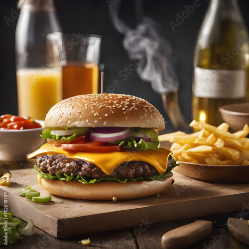 Classic hamburger cheeseburger fast food Generative AI illustration