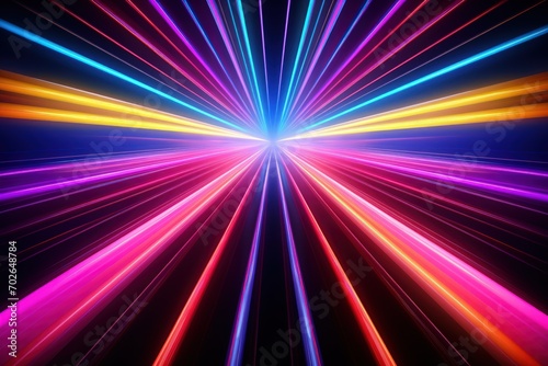 3D render  vibrant neon rays and glowing lines create abstract colorful background