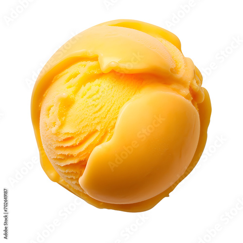 mango sorbet ice cream scoop isolated on a Transparent Background.	
 photo