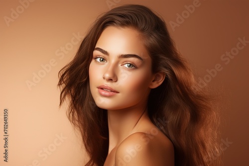 Portrait of beautiful young woman with clean fresh skin. Spa, healthcare.