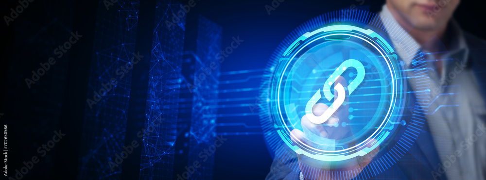 Chain Link icon on abstract blue background. Hyperlink chain symbol concept. Chain Link icon on abstract blue background. Hyperlink chain symbol concept.