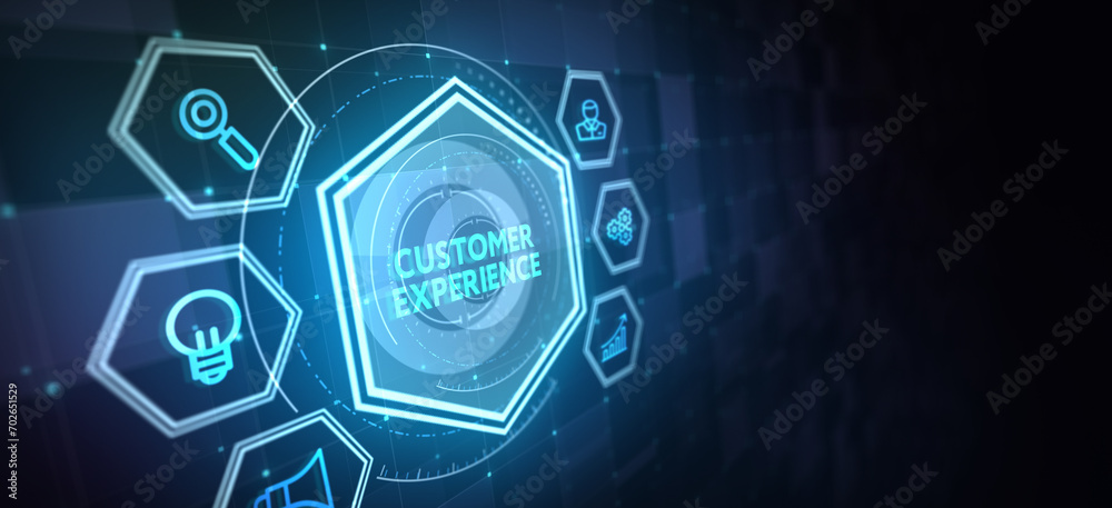 Business, technology, internet and network concept. The future of technology. Virtual screen of the future with the inscription: customer experience. 3d illustration