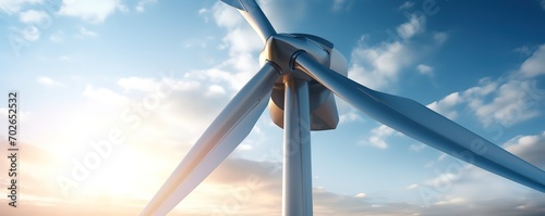 wind turbine wind power generation with blue sky background. renewable electrical energy. generative Ai photo