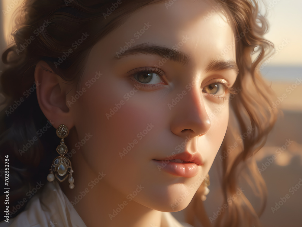 close-up, attractive female face, film simulation close-up, attractive female face, film simulation