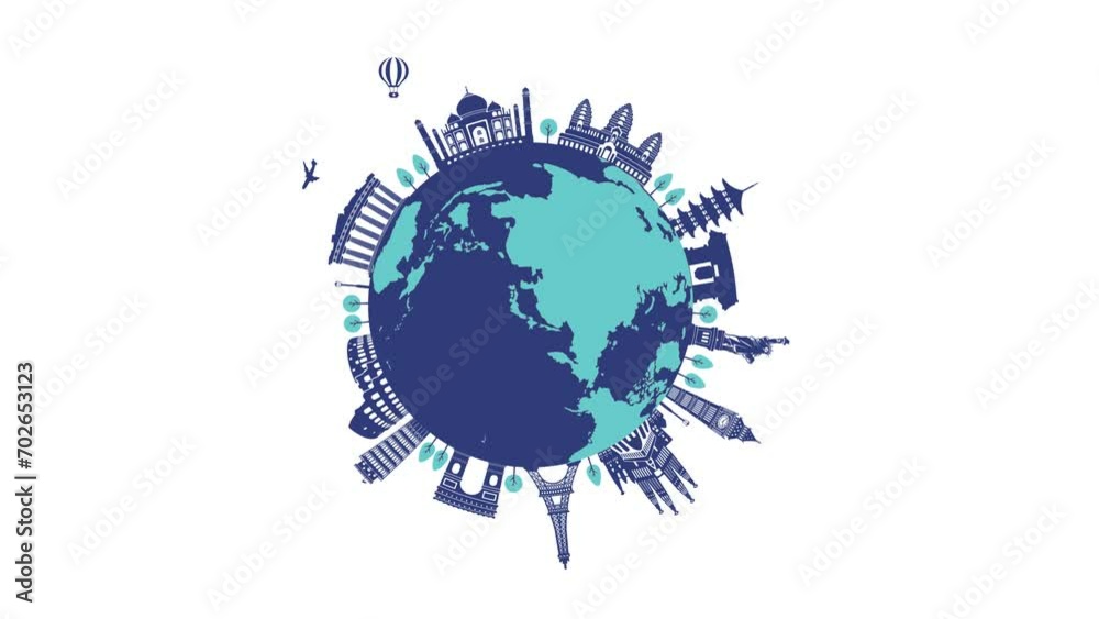 Travel, vacation, sightseeing 4K animation (World heritage and world famous buildings). Green background for chroma key (mp4)