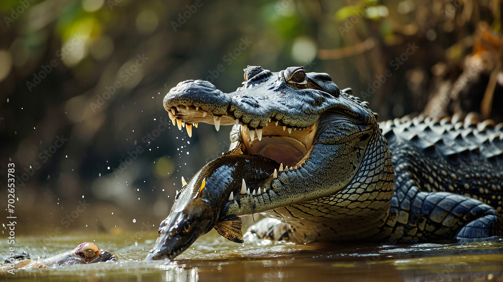 Obraz premium Crocodiles eat fish