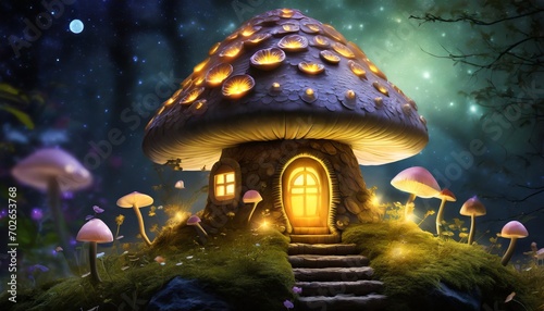 Valokuva fantasy mushroom house isolated on mushroom forest