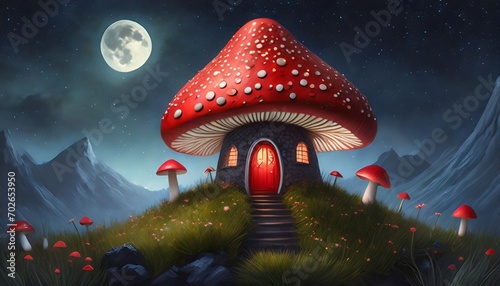 fantasy mushroom house isolated on mushroom forest photo