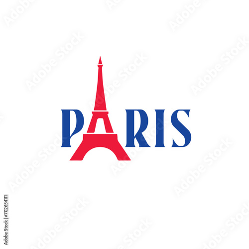 Paris logo. Paris word with eiffel tower Vector Illustration for print tee shirt, typography, background, tamplat, poster