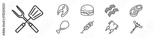 BBQ icon set. Linear style.