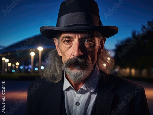 A man with a long beard wearing a hat. Generative AI.