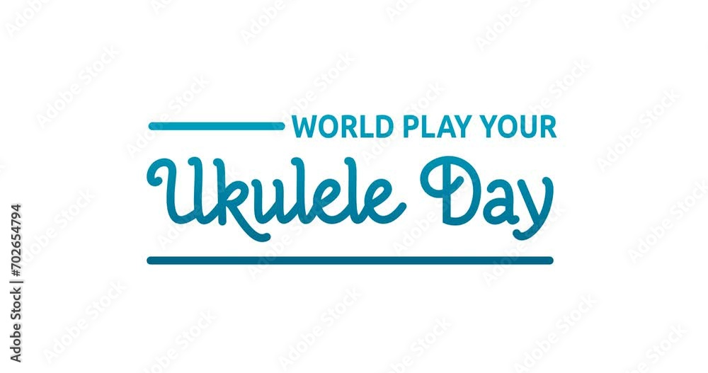 World play for ukulele day. Animation of handwritten text calligraphy monoline style with alpha channel. Great for encouraging music lovers to get out their four-stringed instruments and strum away. World play for ukulele day. Animation of handwritten text calligraphy monoline style with alpha channel. Great for encouraging music lovers to get out their four-stringed instruments and strum away.