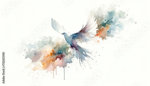 Holy Spirit. Dove on abstract colorful watercolor background. Digital art painting. Illustration. photo