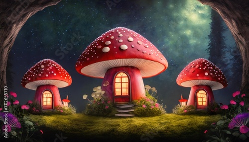 fantasy mushroom house on mushroom forest 