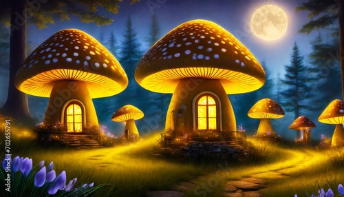 fantasy mushroom house on mushroom forest 
