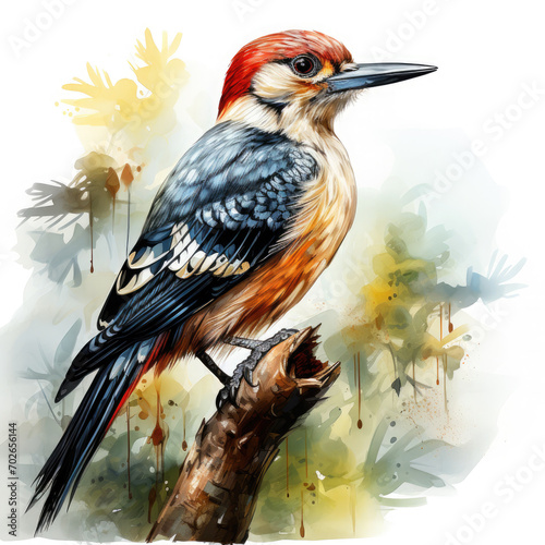 Watercolor Woodpecker Illustration, Generative Ai photo