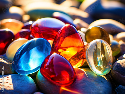 Beautiful colored pebbles close up wallpaper - ai generative