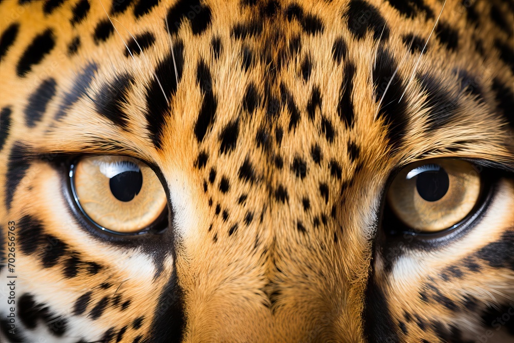 Close up portrait of mesmerizing Javan leopard. Cheetah face with big yellow eyes. Wild cat. Wildlife nature concept