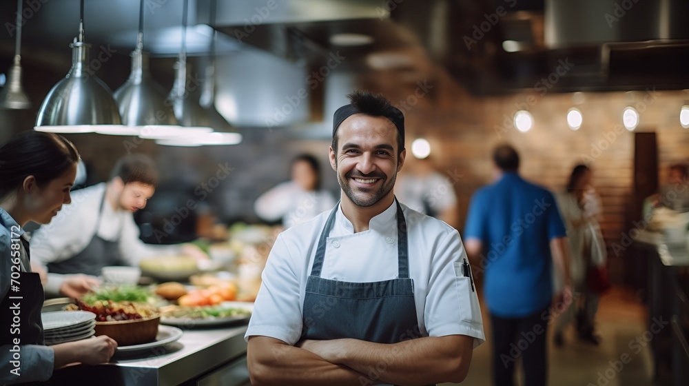 A chef presenting a dish in a restaurant setting , chef, presenting, dish, restaurant setting A chef presenting a dish in a restaurant setting , chef, presenting, dish, restaurant setting