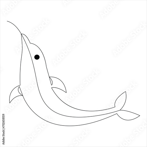 Fototapeta Naklejka Na Ścianę i Meble -  Dolphin fish outline vector illustration and minimalist design continuous single line art drawing