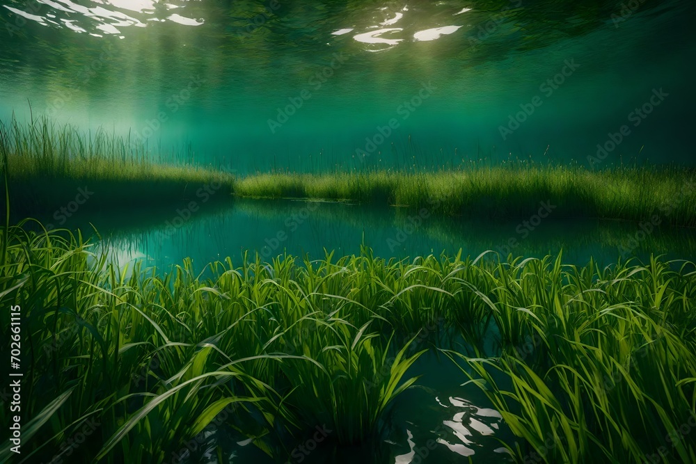 Grass growing in the water on the lake