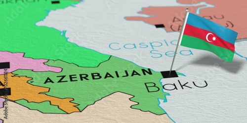 Azerbaijan, Baku - national flag pinned on political map - 3D illustration photo