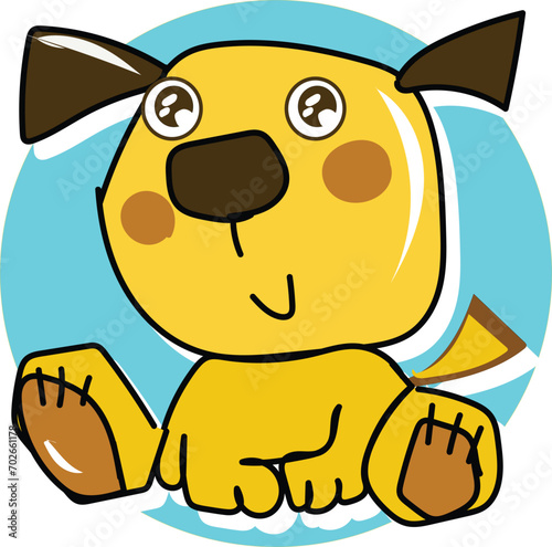 Vector of a cute cartoonish yellow dog on a blue background