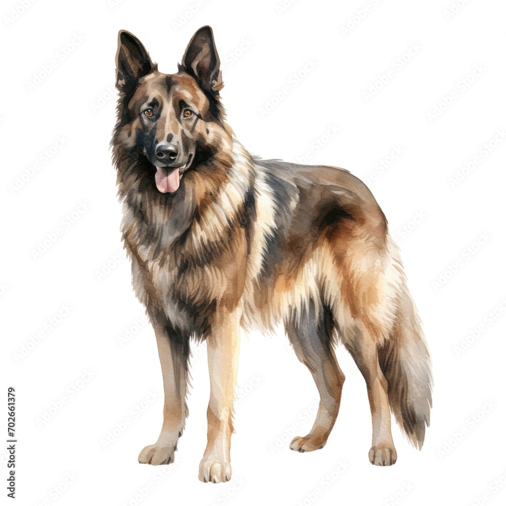 Shiloh Shepherd dog breed watercolor illustration. Cute pet drawing isolated on white background.