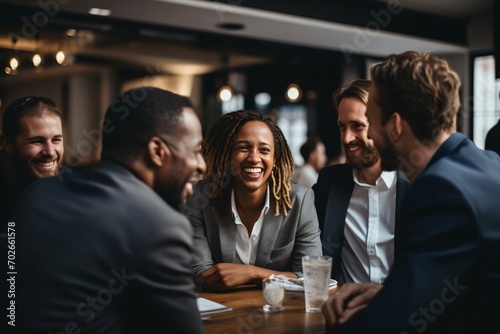 Multiethnic group of business professionals having a meeting in a restaurant