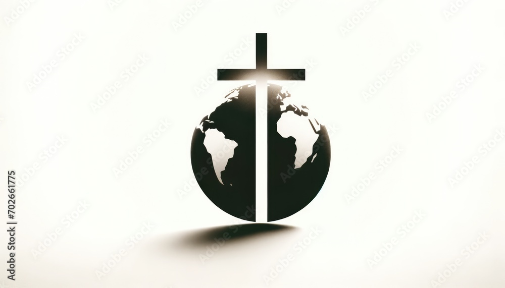 Religious global mission: Spreading the word. Cross of Jesus Christ with Earth Globe on White Background. - obrazy, fototapety, plakaty 