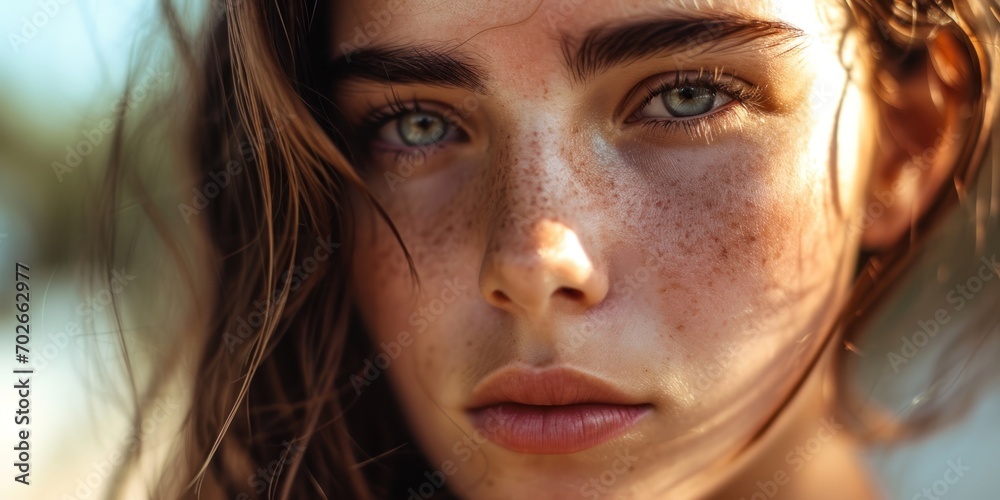 Beautiful woman in her clean skin skin care moist skin blue eyes open looking straight Beautiful woman in her clean skin skin care moist skin blue eyes open looking straight