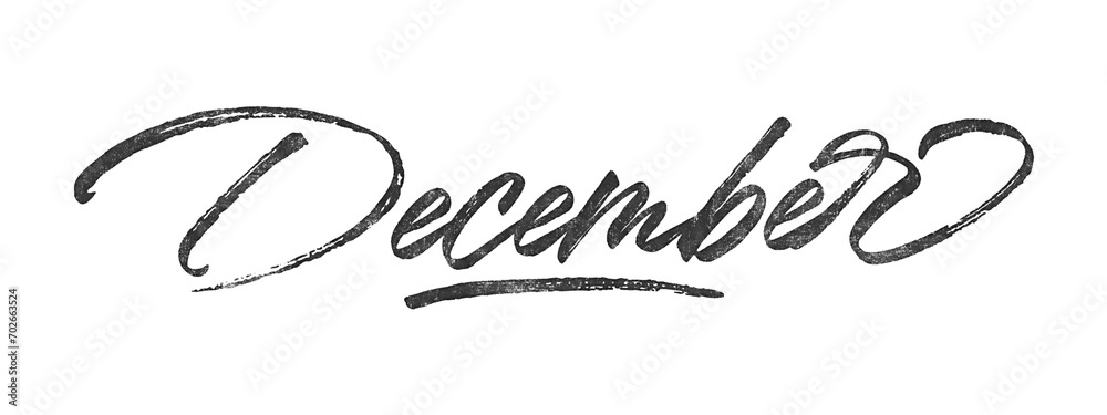 Month December written in brush script font with marker ink effect isolated on transparent background - obrazy, fototapety, plakaty 