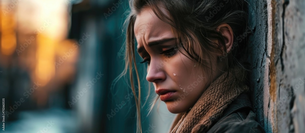 Heartbroken woman crying post-breakup, man ending relationship after last date. Heartbroken woman crying post-breakup, man ending relationship after last date.
