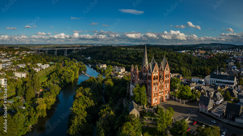 Aerial view of the Limburger Dom in Limburg an der Lahn, Germany
