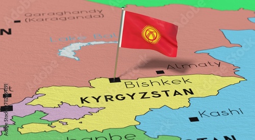 Wallpaper Mural Kyrgyzstan, Bishkek - national flag pinned on political map - 3D illustration Torontodigital.ca