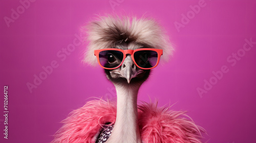 Creative animal concept. Ostrich bird in glam fashion