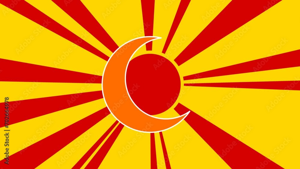 Moon symbol on the background of animation from moving rays of the sun. Large orange symbol increases slightly. Seamless looped 4k animation on yellow background Moon symbol on the background of animation from moving rays of the sun. Large orange symbol increases slightly. Seamless looped 4k animation on yellow background