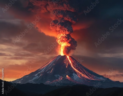 Volcano illustration background at sunset