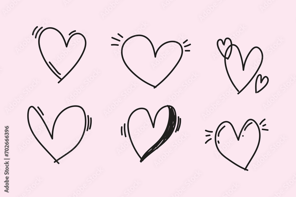 Collection of hand drawn hearts