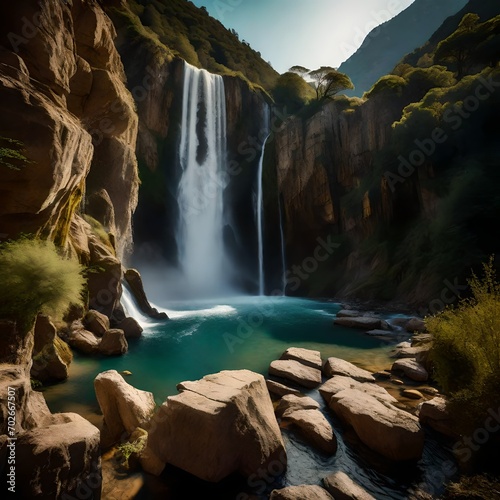 Waterfall, mountain landscape in the canyon, Riserva Naturale Orientata Cavagrande del Cassibile photo