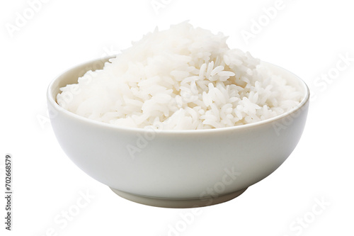 Cooked Jasmin Steamed rice in transparent bowl is isolated on white background with clipping path. transparent background Generative Ai