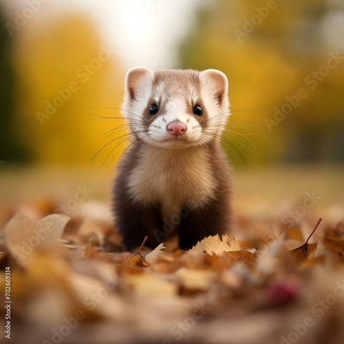 AI generated illustration of an adorable ferret amid a picturesque autumn landscape © Wirestock