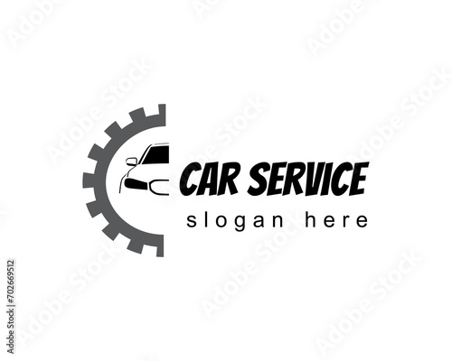 car service logo design template white car with half circle gear